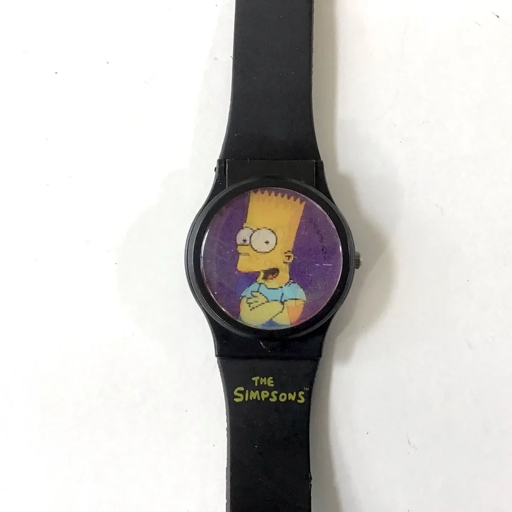 Vintage 1997 Bart Simpson Wrist Watch Subway Challenge Lenticular Pop Open Face